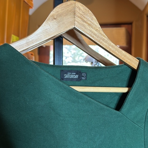 Kate Spade Saturday Dress 100% Cotton Hunter Green Asymmetrical Neck Size Small - Picture 3 of 6